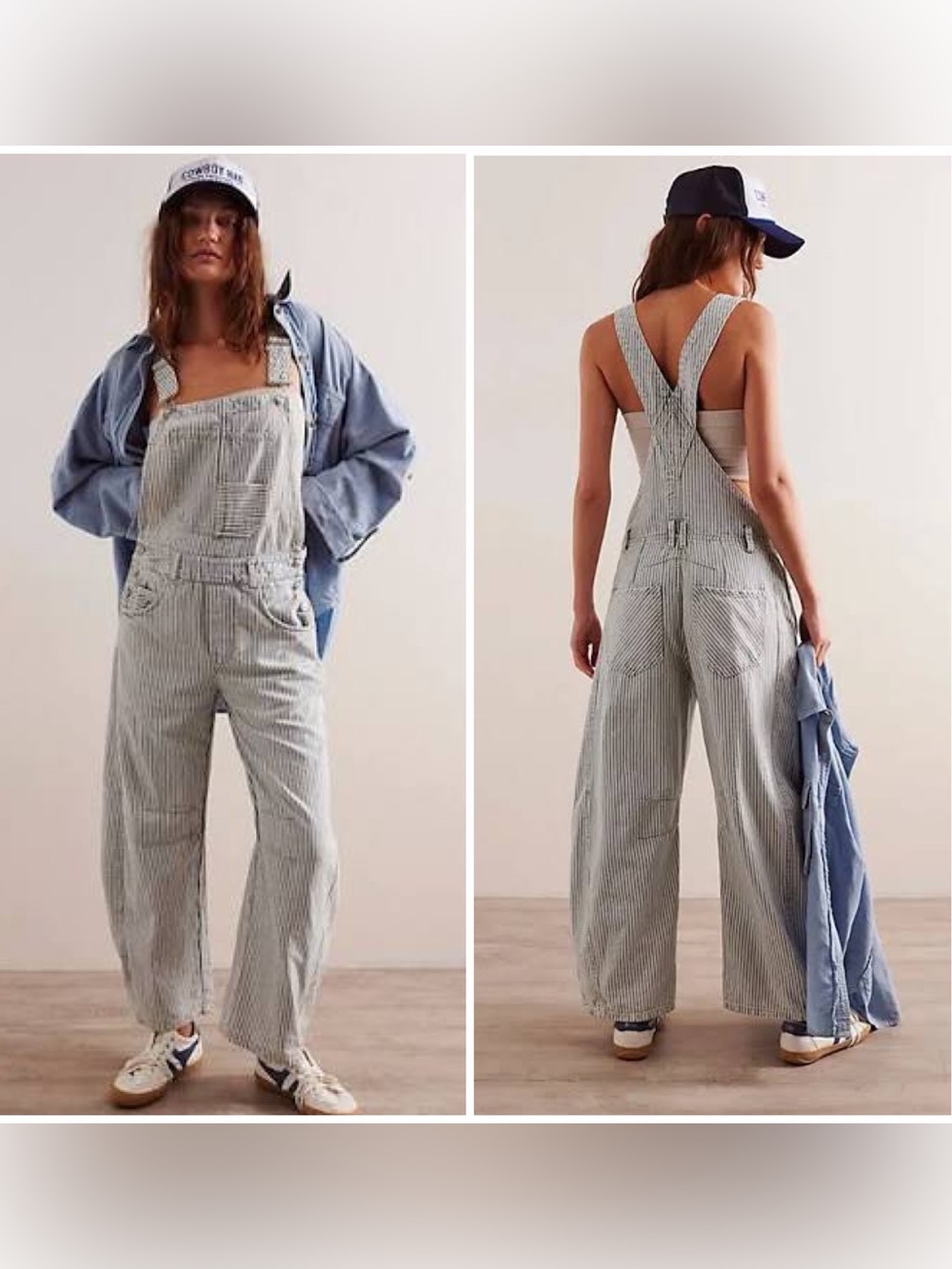 We The Free People Good Luck Barrel Overalls LTD Railroad Stripe SZ M EXCELLENT